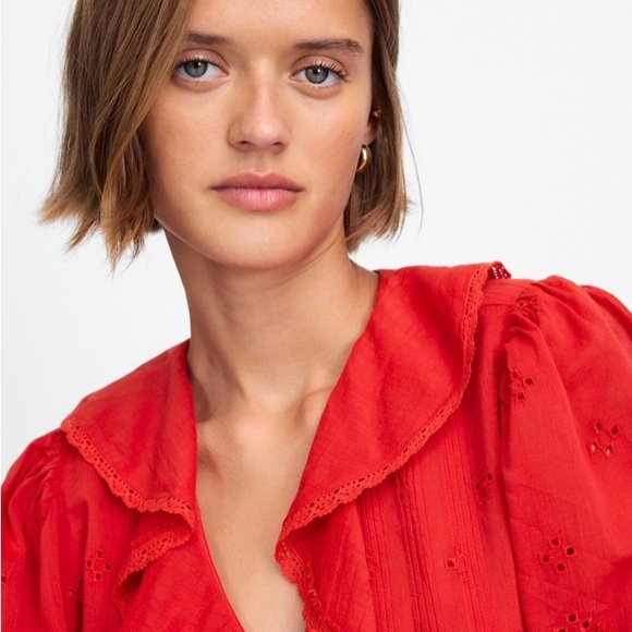 Madewell Red Ruffled Blouse - Picture 4 of 7